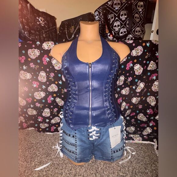 lydia Tops - Lydia Halter Corset in Navy